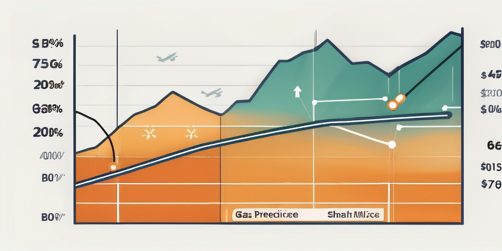 Grafik zur Darstellung der Schwankungen der Gaspreise und des zunehmenden Anteils erneuerbarer Energien im Energiemix, mit klaren Linien und symbolischen Icons, einschliesslich einer informativen Seitenleiste mit Prozentangaben und Prognosetrends.