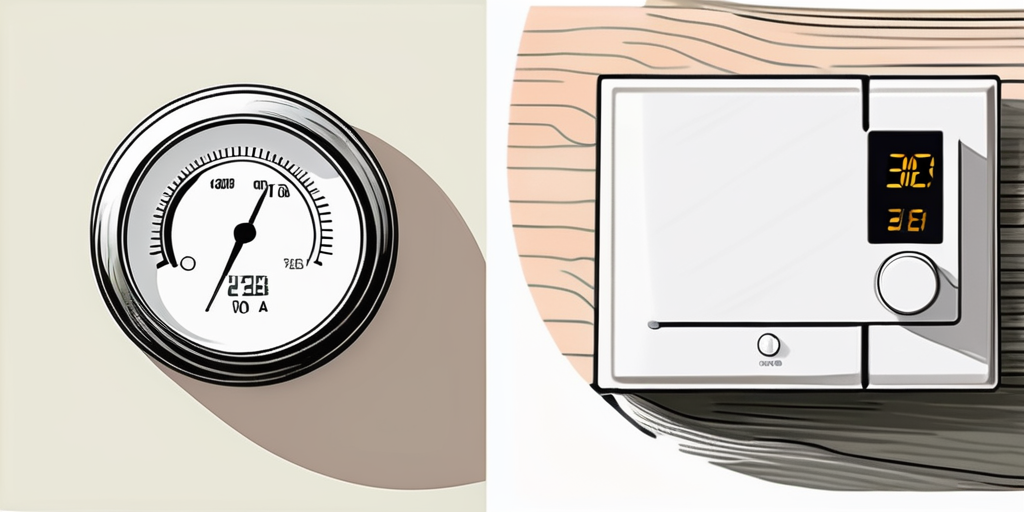 Moderne Thermostate an sauberer Wand und Nahaufnahme eines gut isolierten Fensters als praktische Schritte zur Energieeffizienz zur Senkung der Gasrechnung.