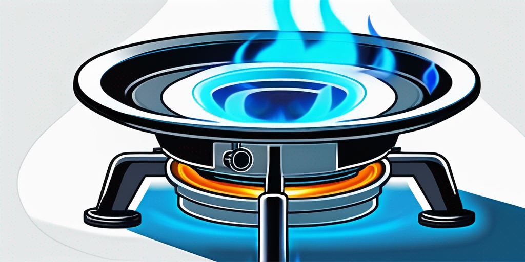 Nahaufnahme eines Gasherd-Brenners mit lebhafter blauer Flamme, symbolisiert steigende Gaspreise und Energieeinsparmassnahmen.