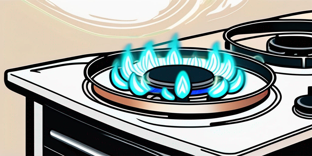 Nahaufnahme eines Gaskochers, der Energieverbrauch und Auswirkungen steigender Gaspreise auf das taegliche Leben zeigt.