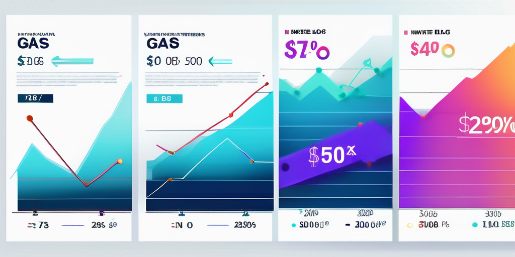 Grafiken und Diagramme mit steigenden und fallenden Trends zur Darstellung schwankender Benzinpreise auf dem Markt, ergaenzt durch bunte Infografiken und Analysepunkte.