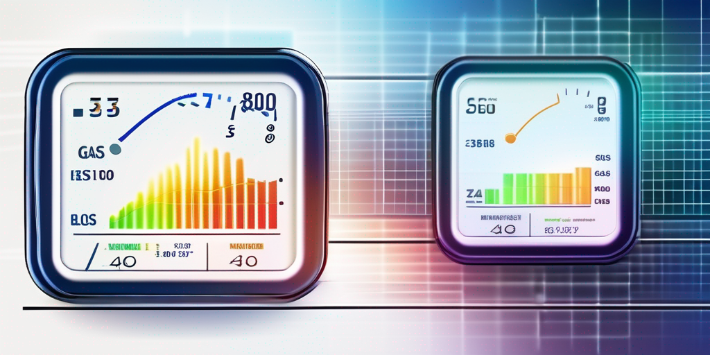 Smart-Meter-Geraet mit Preisdiagramm fuer Gas und digitalen Technologie-Integrationen im Hintergrund