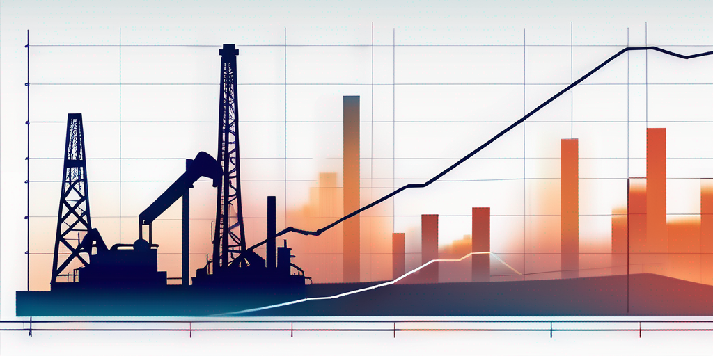 Grafik mit Schwankungen vor unscharfem Hintergrund mit Oel- und Gasindustrie, verdeutlicht die Volatilitaet der Gaspreise durch Nachfrage.