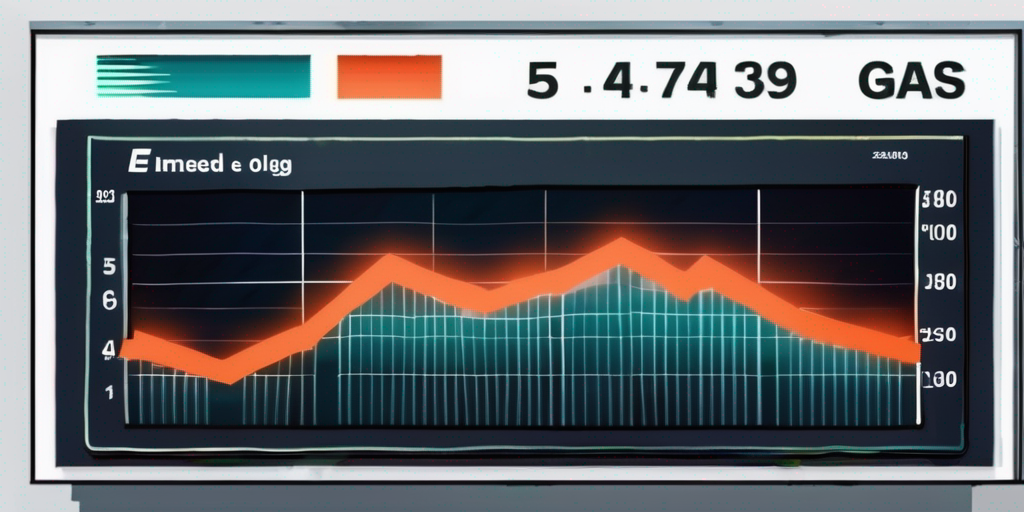 Digitale Anzeigetafel mit schwankenden Benzinpreisen an einer Tankstelle vor einem Regierungsgebaeude als Symbol fuer staatlichen Einfluss.