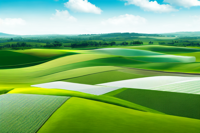 Gruenes Feld mit modernen Biogasanlagen und nachhaltiger, kostensparender Energieinfrastruktur im Sonnenlicht.