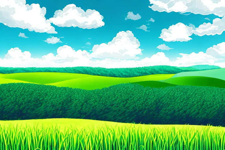 Gruenes Feld mit leuchtenden Pflanzen unter blauem Himmel, zeigt oekologische Vorteile von Biogas Energie.