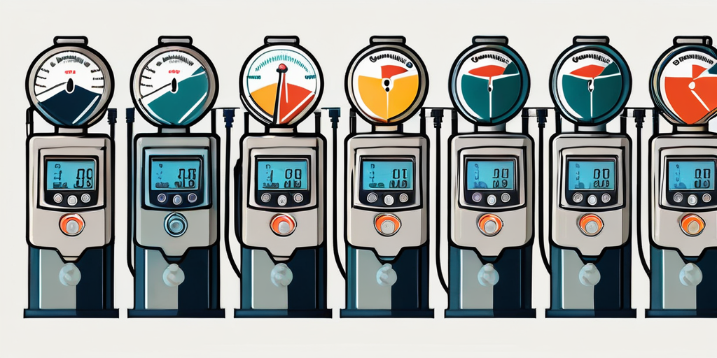 Gaszaehler verschiedener Energieanbieter zur Auswahl und zum Vergleich, symbolisch fuer ordentlichen Entscheidungsprozess.