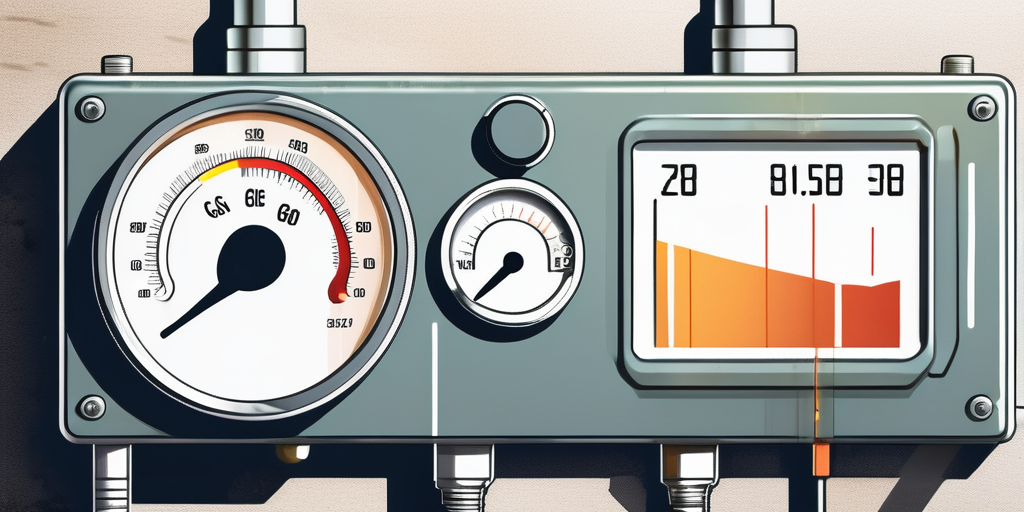 Nahaufnahme eines modernen Gaszaehlers an einer strukturierten Wand mit visuellen Anzeigen und Werkzeugen zur Energieeffizienz zur Ueberwachung des Gasverbrauchs und zur Kostenreduktion. Nahaufnahme eines modernen Gaszaehlers an einer strukturierten Wand mit visuellen Anzeigen und Werkzeugen zur Energieeffizienz zur Ueberwachung des Gasverbrauchs und zur Kostenreduktion.