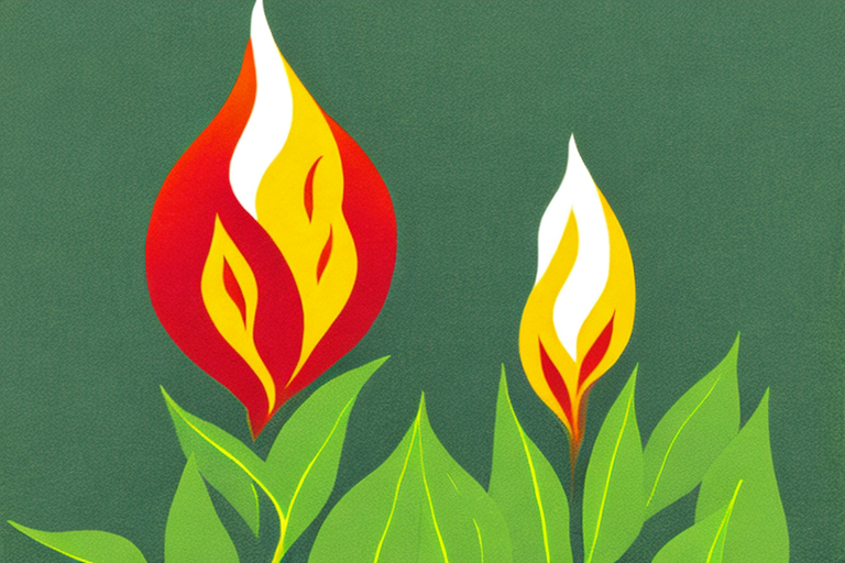 Gasanlage und gruene Blaetter symbolisieren umweltfreundliche Bioenergie.