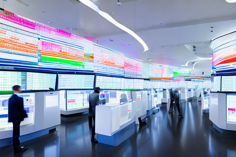 Boerse mit Haendlern, die Gaspreise und Marktdaten auf Bildschirmen analysieren.