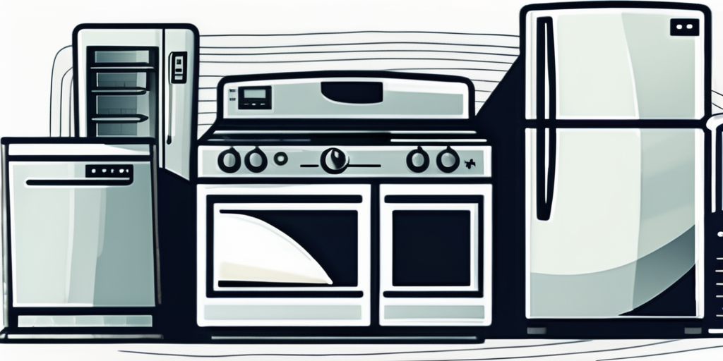 Energieeffiziente Haushaltsgeraete neben Rechner und Unterlagen zur Suche nach kostenguenstigen Gasversorgungsoptionen.