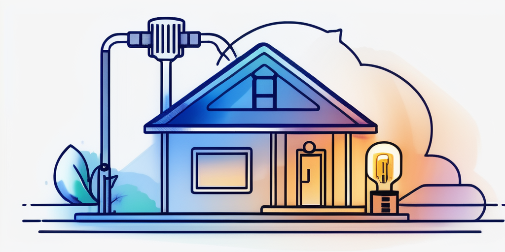Energiebezogene Symbole mit Gasflamme, Zaehler und Hausumriss fuer sorgfaeltigen Gasanbieterwechsel