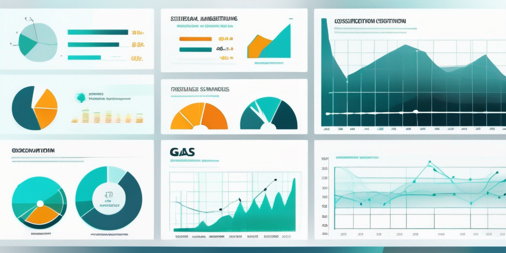 Sammlung verschiedener Diagramme und Grafiken zur Darstellung von Trends und Statistiken im Gasverbrauch, hilfreich fuer Kosteneinsparungsstrategien, mit zusätzlichen Visualisierungen von Werkzeugen und Geraeten zur Energiesteuerung und -überwachung.