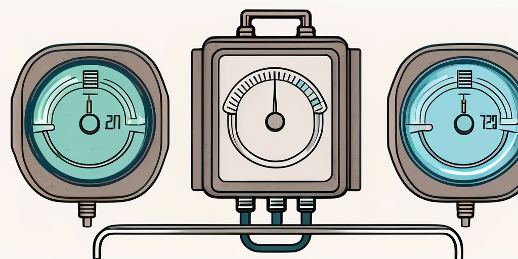 Vereinfachte Darstellung eines Haushaltsenergiezaehlers, verbunden mit verschiedenen Versorgungsleistungen, symbolisiert einfaches Wechseln des Gasanbieters.