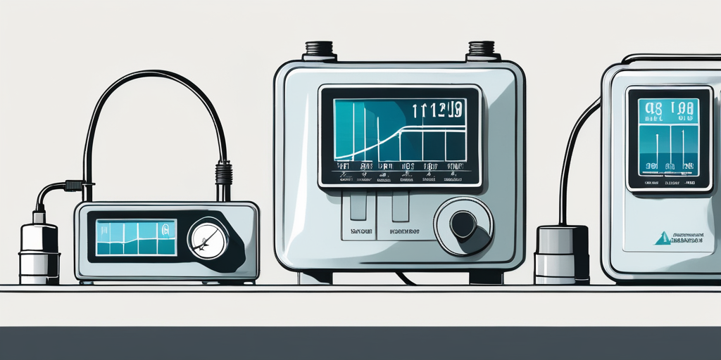 Sammlung verschiedener Haushaltsenergiezaehler und Werkzeuge zur Ueberwachung und Wartung der Gasversorgung, ergaenzt durch Bilder von ruhigen Wohngebieten, die die Auswirkungen effektiver Loesungen zeigen.