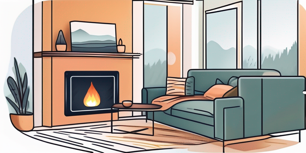 Gemuetliches Familienzimmer mit moderner Heizung, betont Einfluss der Preisobergrenze fuer Erdgas auf Heizloesungen fuer Familien, warme einladende Farben fuer Komfort und finanzielle Entlastung.