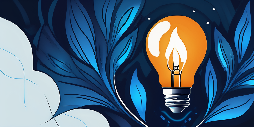 Lebendige blaue Flammen auf dunklem Hintergrund als Symbol fuer Erdgas und helle Gluehbirne fuer neue Ideen beim Wechsel des Gasanbieters.