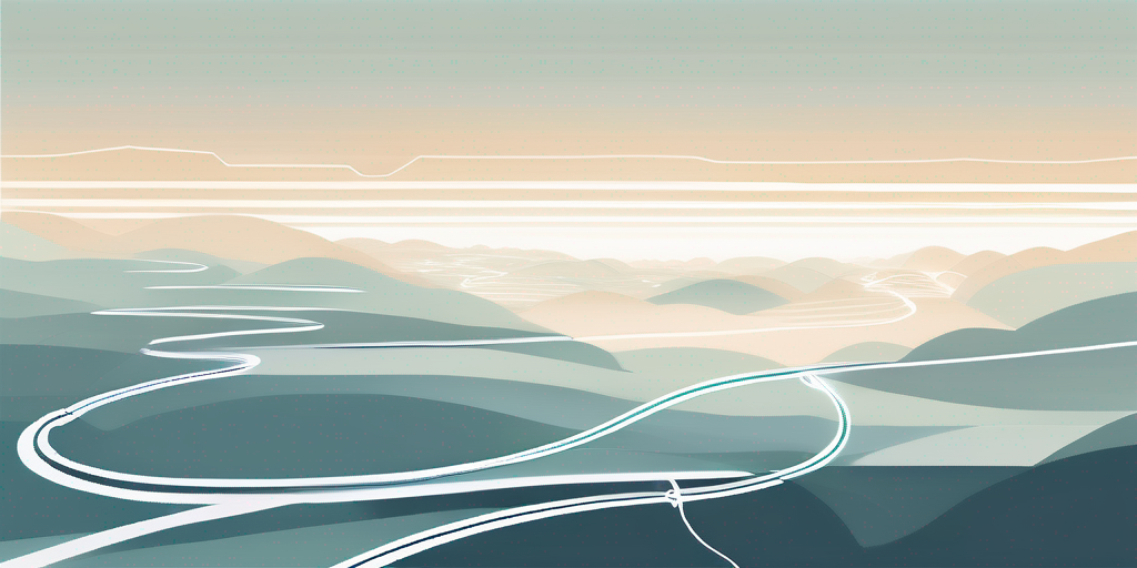 Flexible Pipelines in einer ruhigen Landschaft symbolisieren das adaptable Netzwerk eines Gasanbieters, umgeben von Morgennebel.