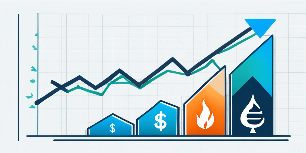 Grafik mit abfallenden Linien fuer sinkende Kosten, Waehrungssymbole und stilisierte Gasflamme, zeigt finanzielle Vorteile des Gasanbieterwechsels.