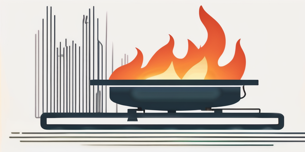 Nahaufnahme einer Gasflamme auf einem Herd mit nebenliegendem Diagramm zu Preisschwankungen bei Erdgas, Symbol fuer Energieverbrauch und Wirtschaftlichkeit.
