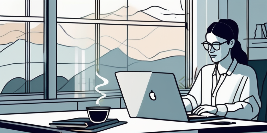 Person nutzt Laptop fuer Anbieterwechsel bei Gasversorgung, Notizblock und Kaffeetasse auf Tisch, entspannte Planungsumgebung.