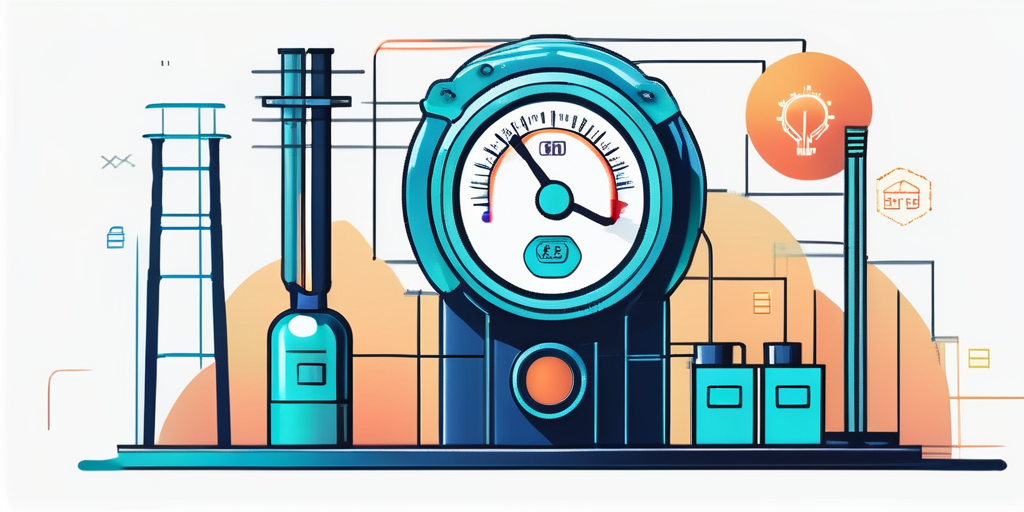 Nahaufnahme eines modernen Gaszaehlers mit Effizienz-Symbolen und Diagrammen zur Reduzierung von Gaskosten.
