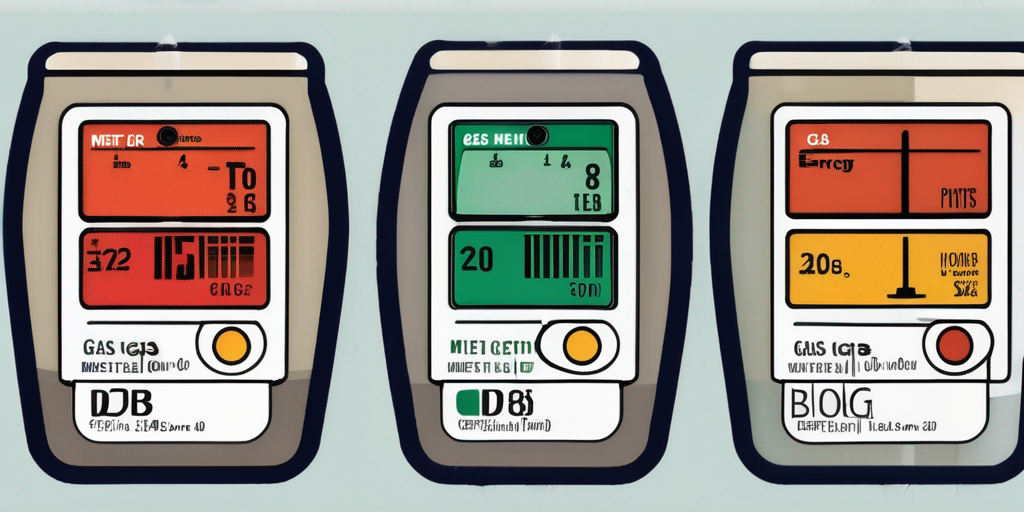 Verschiedene Gastypen Zaehler und Energieeffizienzklassen mit Vergleichsdiagramm der Gasanbieter