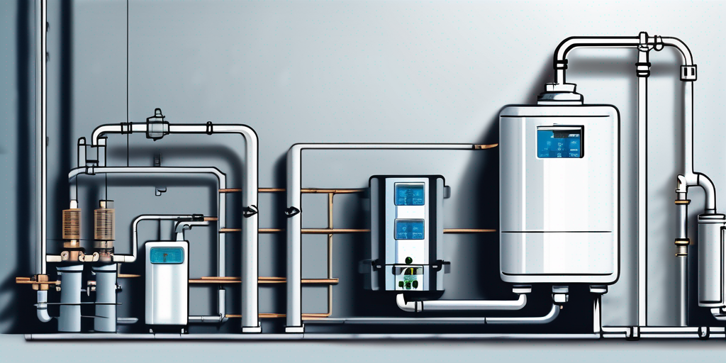 Moderner Gaszaehler an einer ordentlichen Versorgungswand mit verschiedenen Rohren und Verbindungen, steht fuer Effizienz und Zuverlaessigkeit in der Gasversorgung.