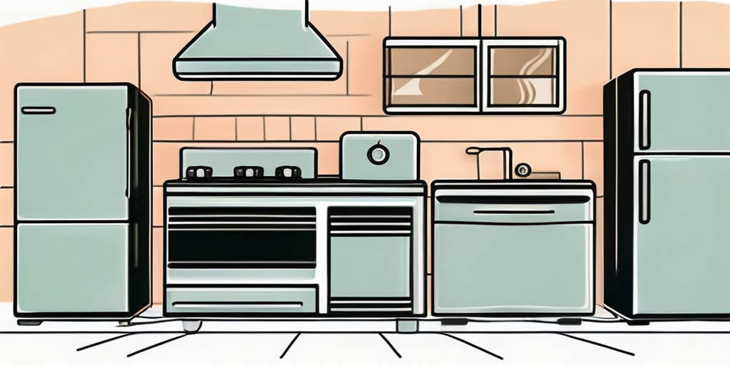 Hintergrundbild mit energieeffizienten Haushaltsgeraeten, die Erdgas nutzen, inklusive modernem Gasherd und Hochleistungsheizsystem, umweltfreundlich und kostenguenstig.