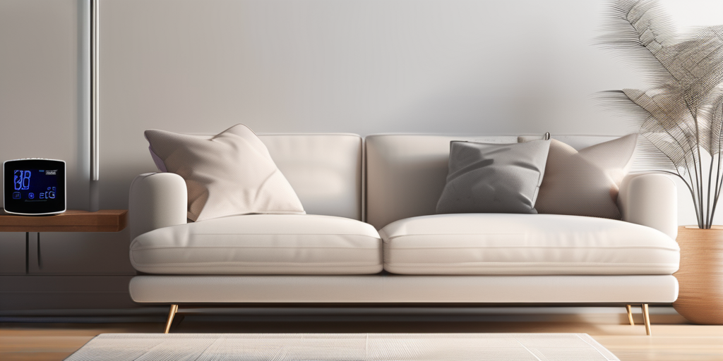 Moderne Thermostatsteuerung in minimalistischem Design zur effizienten Gasverbrauchsenkung, mit weichem Fokus auf eine gemuetliche, warm beleuchtete Wohnzimmerecke zur Betonung von Komfort und Energieeffizienz. Moderne Thermostatsteuerung in minimalistischem Design zur effizienten Gasverbrauchsenkung, mit weichem Fokus auf eine gemuetliche, warm beleuchtete Wohnzimmerecke zur Betonung von Komfort und Energieeffizienz.