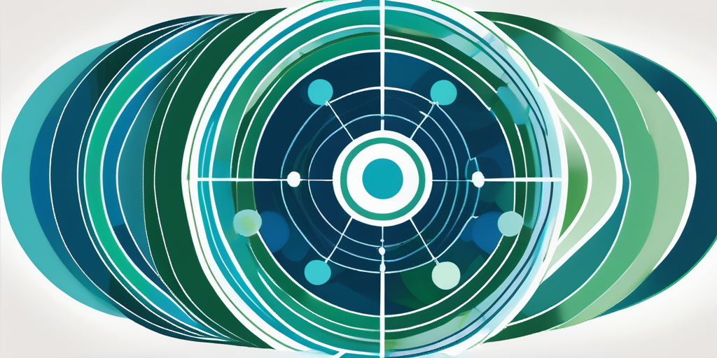 Blaugruene, ueberlappende, halbtransparente Kreise mit Verbindungslinien symbolisieren die Schritte und Transparenz bei der Einfuehrung einer Gaspreisdeckelung.