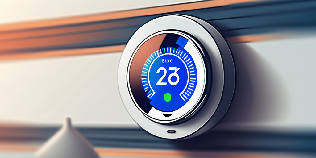 Modernes Thermostat mit energieeffizienten Einstellungen fuer optimale Heizung und Kosteneinsparungen, vor unscharfem Hintergrund. Modernes Thermostat mit energieeffizienten Einstellungen fuer optimale Heizung und Kosteneinsparungen, vor unscharfem Hintergrund.