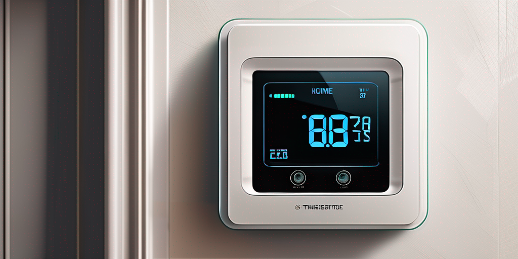 Moderne Thermostat vor stilvollem Interieur, betont Energieeffizienz und Gasverbrauch in Hausumgebung. Moderne Thermostat vor stilvollem Interieur, betont Energieeffizienz und Gasverbrauch in Hausumgebung.