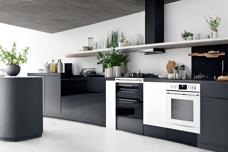 moderne kueche mit eleganten geraeten, gasherd, frischen biozutaten auf der arbeitsplatte, nachhaltiges kochen