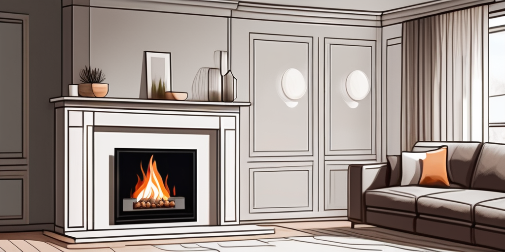 Gemuetliches Wohnzimmer mit modernem, energieeffizientem Gaskamin, minimalistische Dekoration, symbolisiert Einsparungen durch neue Gaspreisobergrenze.