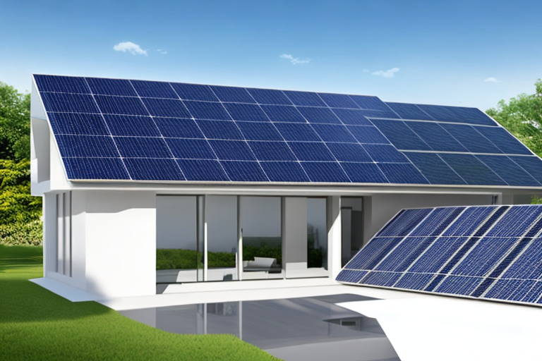 Modernes energieeffizientes Haus mit Solarpanels auf dem Dach, zeigt Vorteile erneuerbarer Energien und Kosteneinsparungen. Modernes energieeffizientes Haus mit Solarpanels auf dem Dach, zeigt Vorteile erneuerbarer Energien und Kosteneinsparungen.
