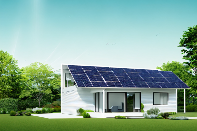 modernes haus mit solarpanels und gruenem rasen, energieeffizienz und kosteneinsparungen