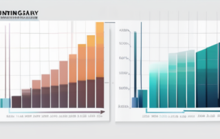 Diagramm mit Gehaltsstatistiken, Taschenrechner und Bücher stapeln.