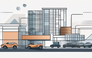 Diagramm zeigt Wachstumskurve, Schlüssel und Fahrzeug mit Vertragspapieren im Hintergrund.