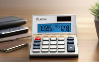 Ein Laptop zeigt eine Mindestlohn-Rechner-Webseite neben Finanzunterlagen.