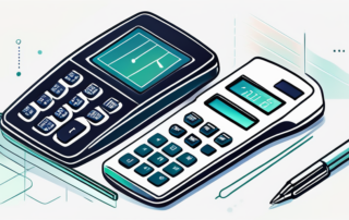 Laptop mit Brutto-Netto-Rechner und Schlüssel auf Schreibtisch.