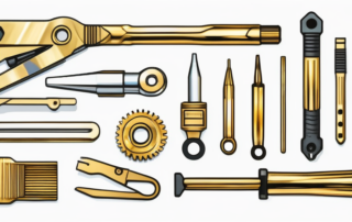 Mechatroniker, arbeitend, Autohebebühne, Werkzeug in Hand, Geldsymbol im Hintergrund.