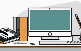 Schreibtisch mit Laptop, Rechner, Belegen und Steuergesetzbuch.
