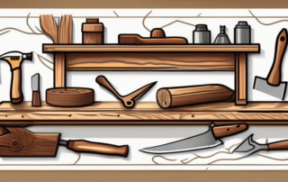 Tischler bei der Arbeit in einer Werkstatt, umgeben von Holz.