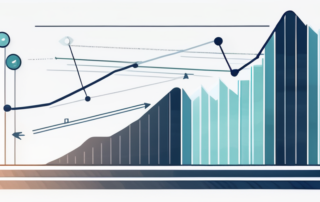 Marketing-Manager analysiert Diagramme auf Laptop, Geldsymbole schweben umher.