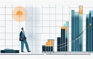 Akademische Hüte auf Geldstapeln, Diagramme im Hintergrund.