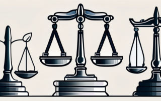 Anwalt blickt nachdenklich auf steigende Gehaltskurve am Computer.