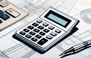 Architekt betrachtet Bauplan, Geldscheine im Hintergrund.