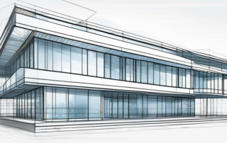 Architekt betrachtet Bauplan, Geldscheine im Hintergrund deutlich sichtbar.