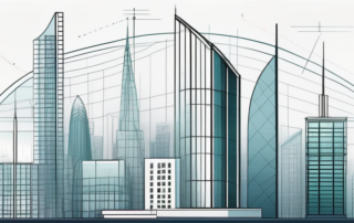 Architekt betrachtet Bauplan, Geldscheine symbolisch im Hintergrund.